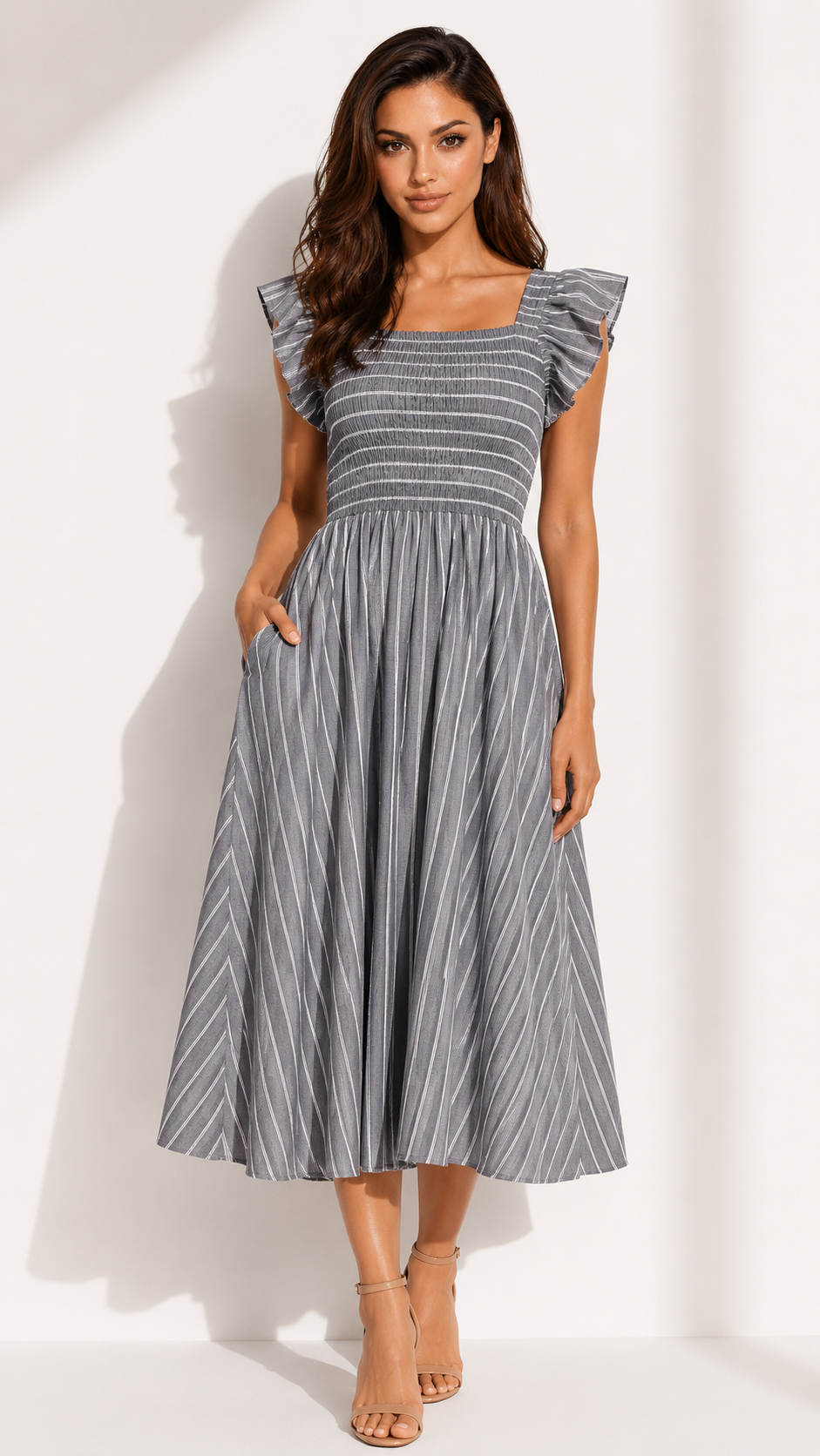 فستان صيفي رمادي بخطوط ناعمة — ستايل Grey Linen Grace