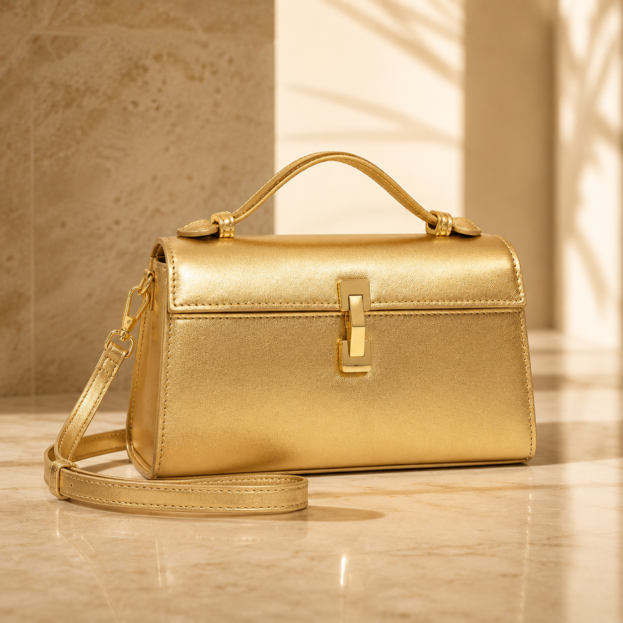 شنطة ذهبية صغيرة ناعمة — ستايل Golden Veil